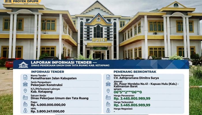 Proyek Pemeliharaan Jalan Kabupaten Ketapang Rp4 Miliar: Pemenang Berasal dari Kapuas Hulu, Aturan Pengawasan Kualitas Jadi Tanda Tanya Besar